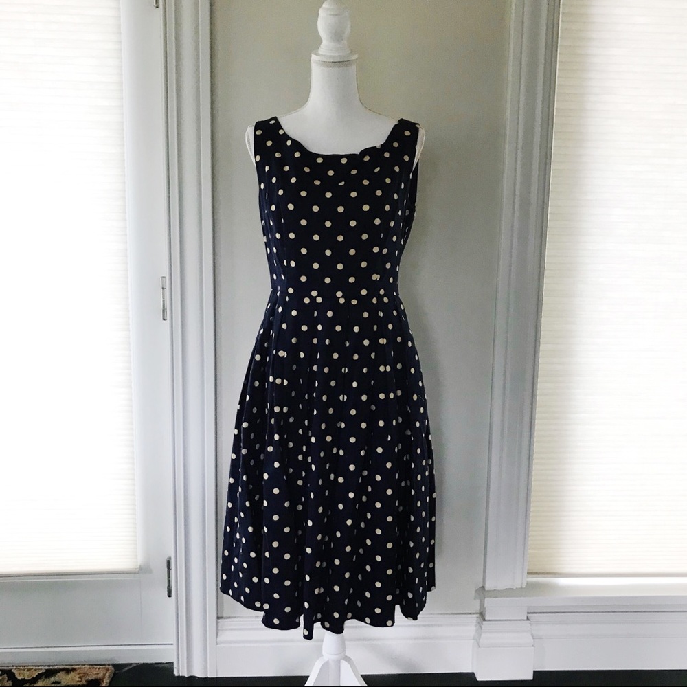 Lindy Bop Navy Blue Cream Polka Dot Dress